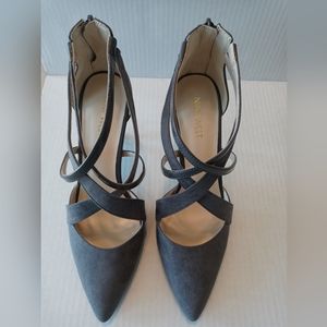 Nine West (Zamiao) Women's Gray Suede Kriss Kross Straps Heels Size 8M